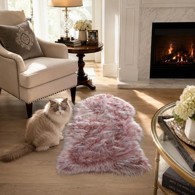 EasyJoy Faux Sheepskin Rug, Fluffy Faux Fur Rug, Ultra Soft Shag Area Rug - Image 2