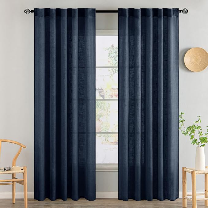MIULEE Navy Blue Linen Curtains 52x84 Inch 2 Panels by MIULEE