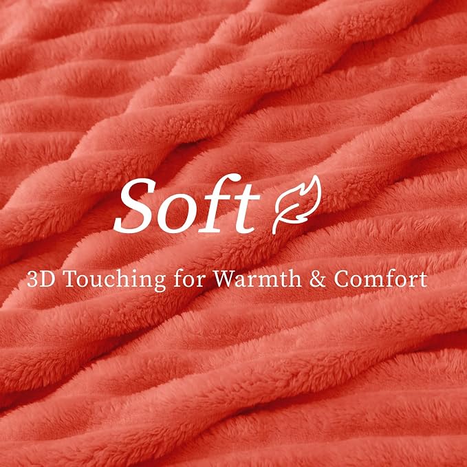 BEDELITE Striped Fleece Throw Blanket, Coral Red, Soft Cozy, Lightweight Warm - Image 4