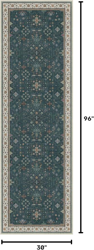Dark Green Washable Kitchen Runner Rug, Stain Resistant Rugs - Image 2