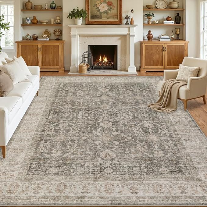 10x12 Area Rugs Living Room: Bedroom Washable Carpet Warm Taupe | Vintage Boho - Image 8