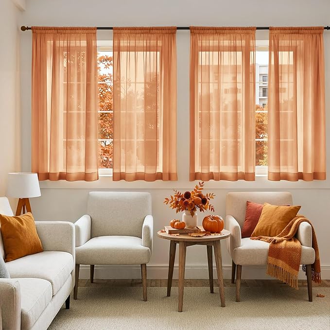 MIULEE Fall Orange Sheer Curtains 63 Inches Long 4 Panels 42 x 63 Inches | by MIULEE