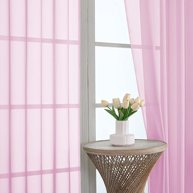 Sheer Light Pink Curtains 108 Inches Long 2 Panels Set, 59 Inch Extra Wide - Image 3