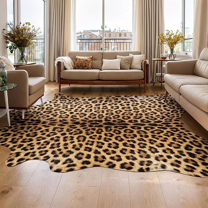 Western Faux Leopard Rug, Animal Print Cheetah Rugs, 4.6 x 5.2 Ft | Premium - Image 6