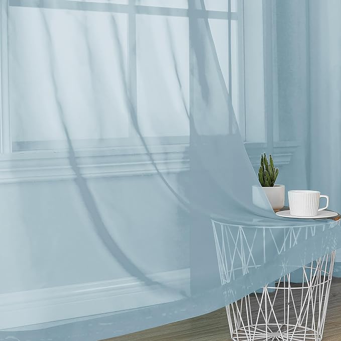 Sky Blue Sheer Curtains 63 Inches Long 2 Panels - Image 6