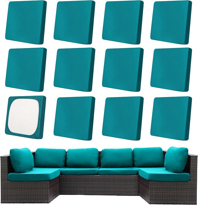 12Pcs Patio Cushion Covers, Outdoor Stretch Cushion Covers, Washable | Stretch by Unknown
