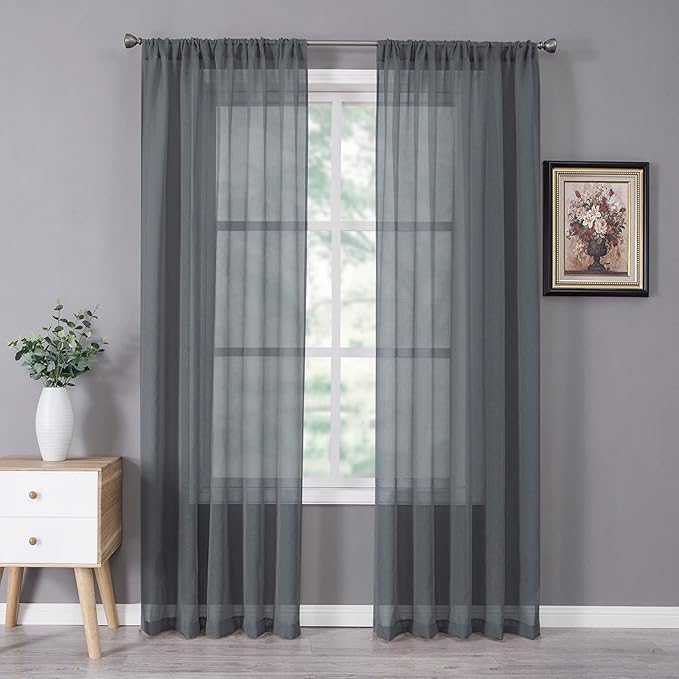 Tollpiz Sheer Curtains Linen Textured Bedroom Curtain Sheers Light Filtering by Tollpiz