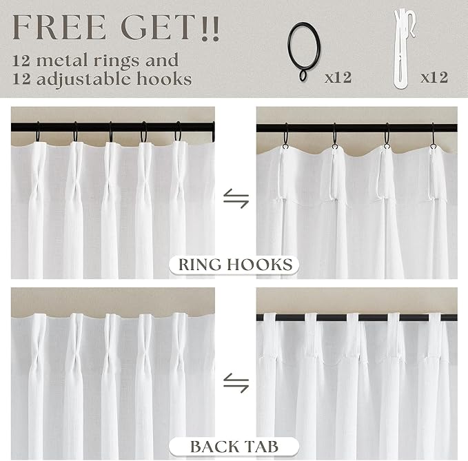 Snow White Pinch Pleat Semi Sheer Linen Curtains W70xL84 1 Panel | Light - Image 4