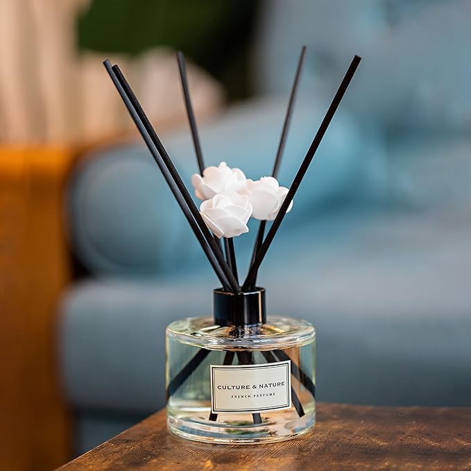CULTURE & NATURE Reed Diffuser Set 6.7oz (200ml) White Rose Scented Diffuser with Sticks Home Fragrance Reed Diffuser for Bathroom Shelf Decor