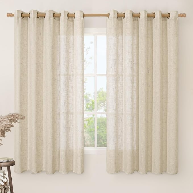 Linen Curtains 63 inch Length for Living Room, Flax Textured Light Filtering by LAMIT