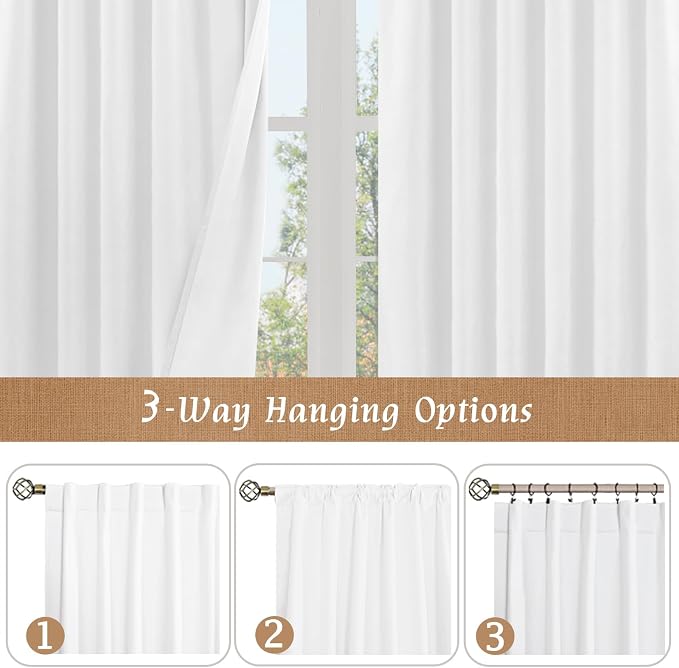 100% White Blackout Curtains for Bedroom, 63 Inches Polyester Textured Thermal - Image 8