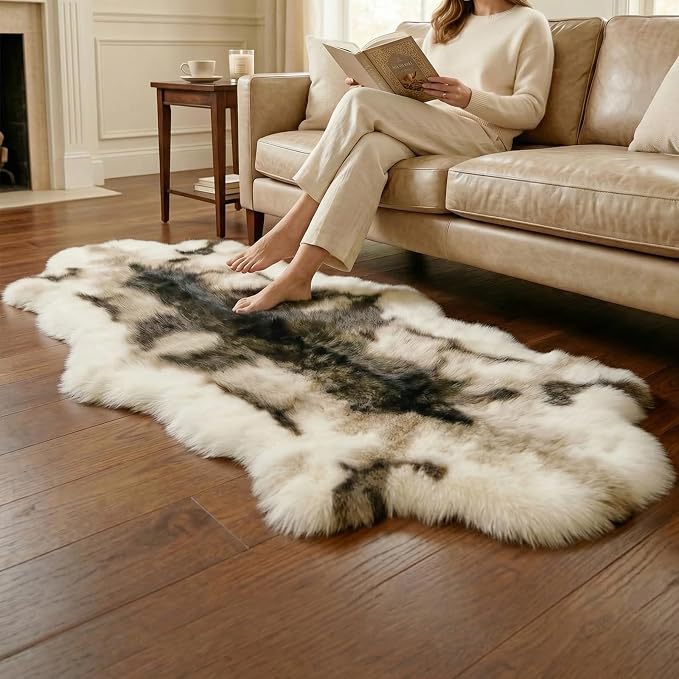 Reindeer Pattern Faux Fur Area Rug, 6.7'x2.3' Plush Machine Washable Runner by Unknown
