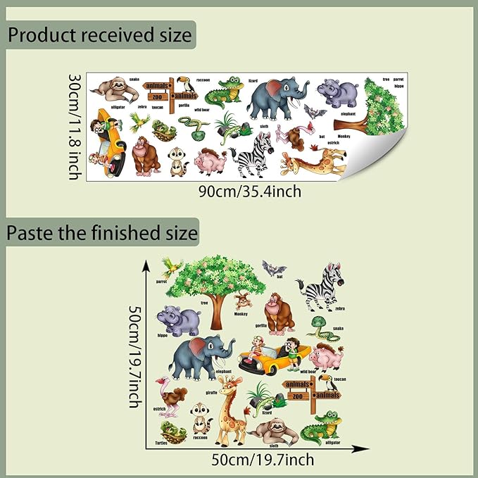 Jungle Animal Wall Stickers Forest Safari Wall Decals Kid Room Nursery Baby Bedroom Décor (Early Childhood Animal Education)