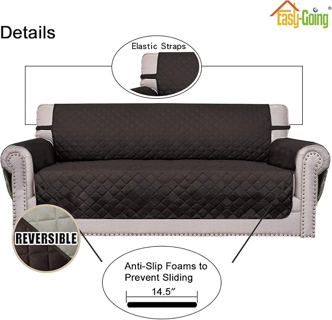 Easy-Going Reversible Couch Cover, 2 Cushion Sofa, Chocolate/Beige | Oversized - Image 3