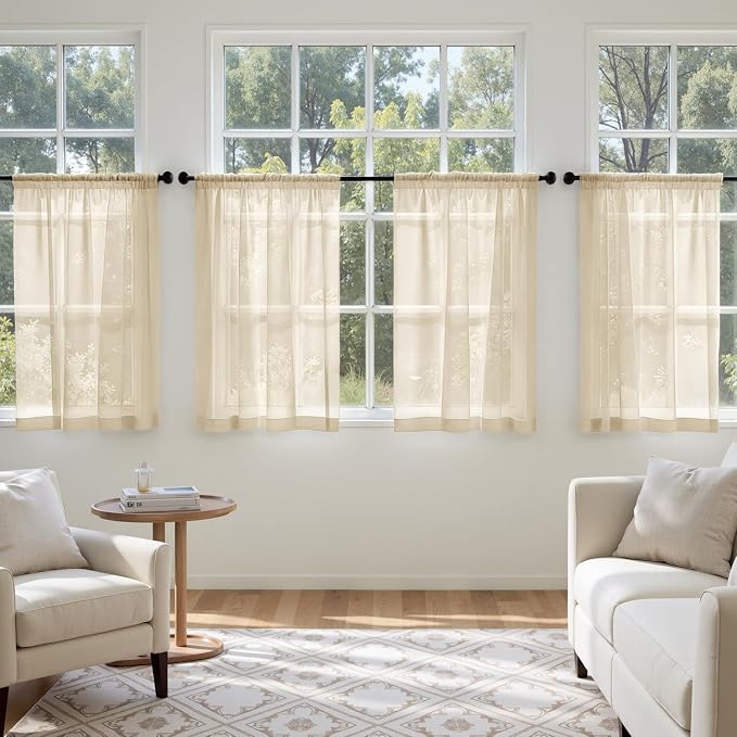 MIULEE Cream Sheer Curtains 63 Inches Long 4 Panels 42 x 63 Inches | Light - Image 4