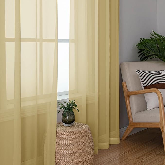 Simplebrand Gold Sheer Curtains 108 Inches Long, Extra Long Rod Pocket Solid - Image 7