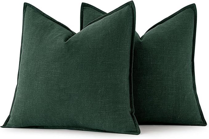 MIULEE Decorative Linen Euro Sham Pillow Covers 24x24 Dark Green | Boho - Image 6