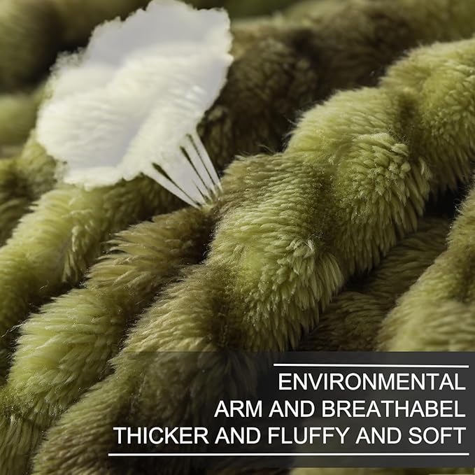 Richave Fleece Throw Blanket,Premium Lightweight Anti-Static 50x60 Inches Travel Size 3D Clouds Stylish Jacquard Throw Blanket for Winter, Tie-dye Olive Green