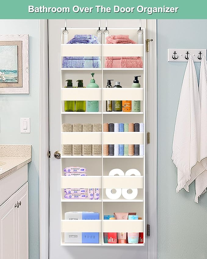 Heavy Duty Over The Door Organizer 5 Tiers, Extra Large Behind Door Storage of 10 Big Front & 10 Mesh Pockets, 80lb Weight Capacity, Hanging Doors Storage Organizer for Closet Bedroom Nursery, Beige