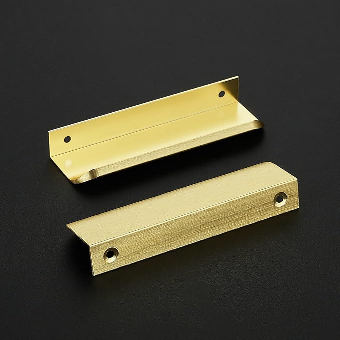 Ravinte Hardware 12 Pack Gold Cabinet Handles, 4.75 Inch (120mm) Finger Edge Pulls, 3.75 Inch Hole Center, Finger Pulls for Cabinets