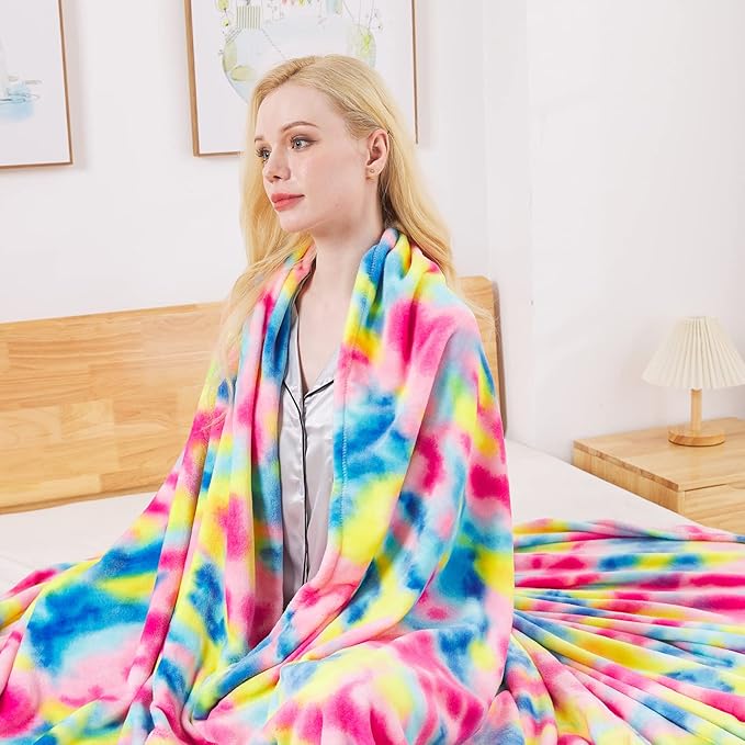 Flannel Colorful Blanket Twin Size for All Season - Premium Lightweight Anti-Static Super Soft Cozy Plush Rainbow Throw, Lightweight Microfiber Winter Warm Blanket 66" x 90"(Rainbow Twin)