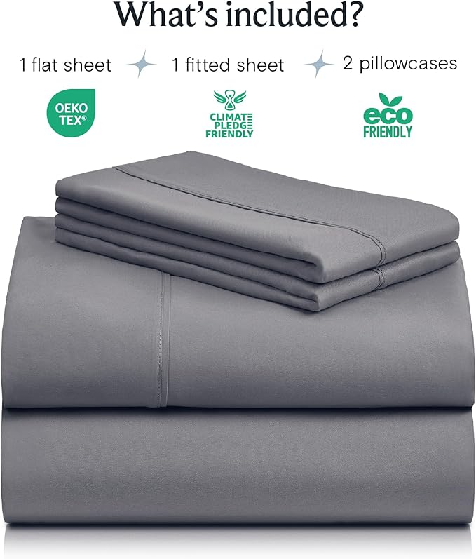 LuxClub 4 PC King Size Sheet Set Deep Pockets Wrinkle Free Cooling Bed Sheets Machine Washable Hotel Bedding Silky Soft - Light Grey King
