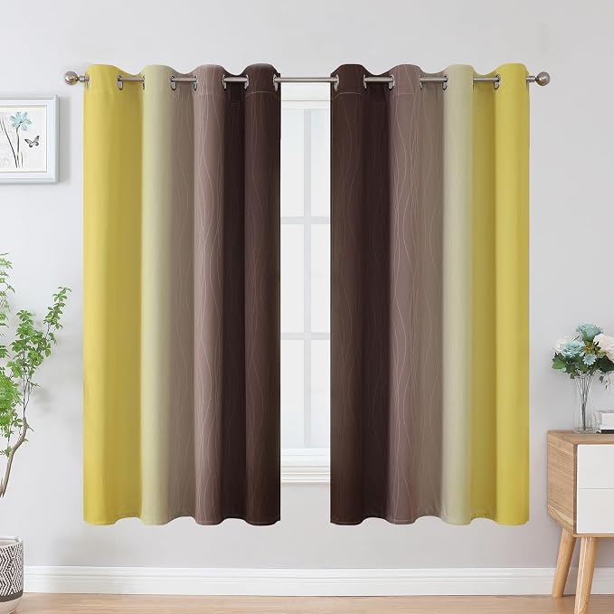 Brown and Yellow Blackout Curtains 52Wx63L Inch 2 Panels | Thermal Insulated - Image 2