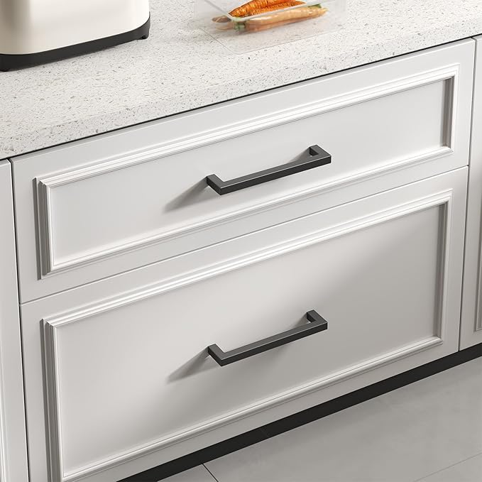 Goldenwarm 2Pack Black Square Bar Cabinet Pull Drawer Handle Stainless Steel Modern Hardware for Kitchen and Bathroom Cabinets Cupboards,Center to Center 3-3/4in (96mm) Kitchen Pulls for Cabinets