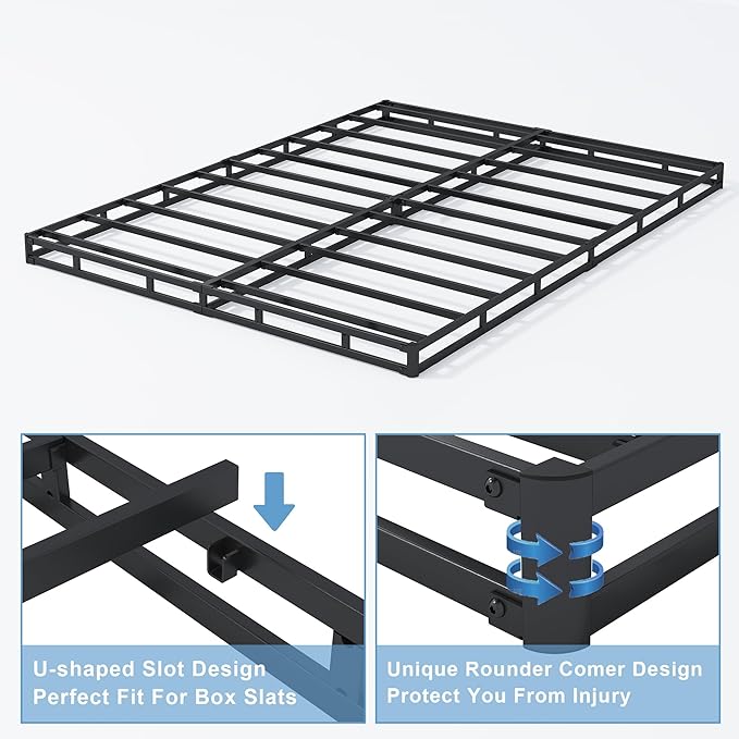 Full Box Spring 3 Inch, Low Profile Box Spring for Full Bed, Heavy Duty Mattress Foundation,Metal Bed Base with Fabric Cover/Non-Slip/Easy Assembly