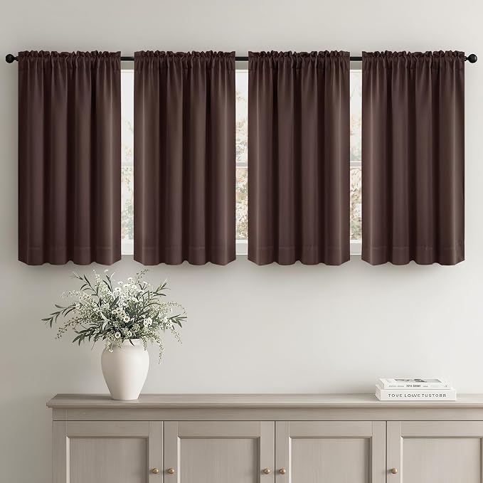 MIULEE 4-Panel 36 Inch Blackout Kitchen Tier Curtains Over Sink Dark Brown | - Image 2