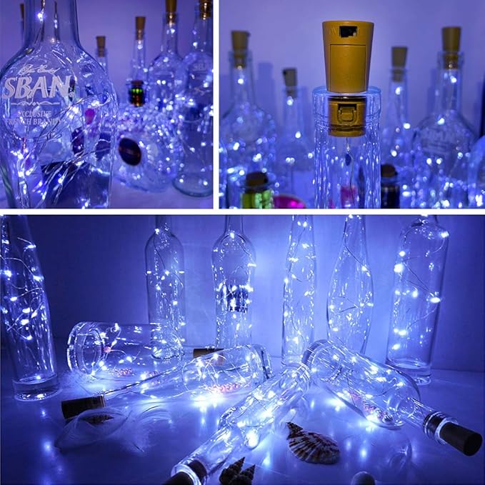 MUMUXI Wine Bottle Lights with Cork Switch [10 Pack] | Easy-to-Use 3.3ft 20 LED Bottle Lights | Universal Size Cork Lights for Wine Bottles Liquor Bottles Christmas Lights Indoor Outdoor, Cool White