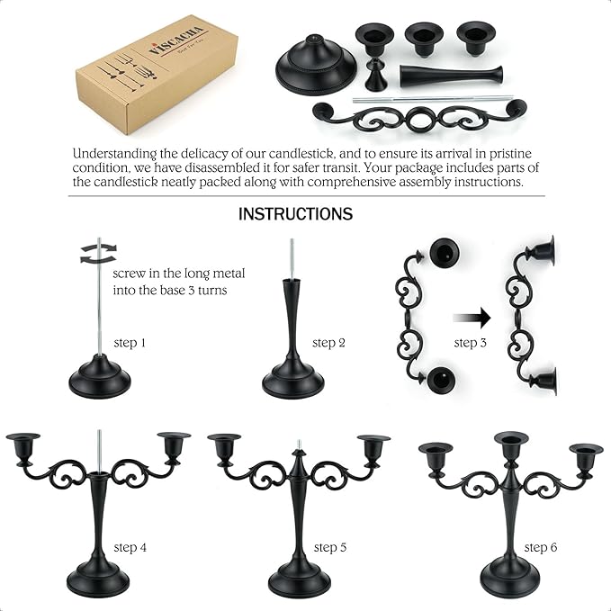 3 Candle Metal Candelabra – Candlesticks Holder for Formal Events, Wedding, Church, Holiday Décor, Halloween – Taper Candle Holder Stand Centerpiece Elegant Decoration Piece for Table,Brass