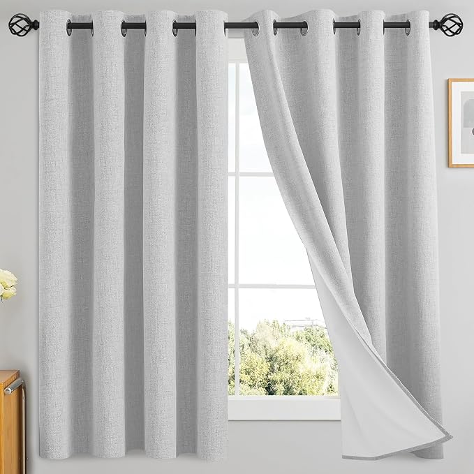 Yakamok White Linen Textured Curtains 63 Inches Long by Yakamok