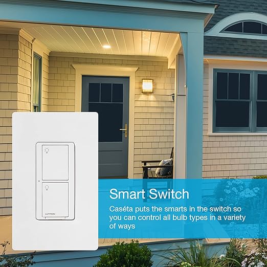Lutron Caseta Original Smart Light Switch (Lutron Smart Hub Required), for Home, LED Lights, and Fans, 6 Amp, Single-Pole/3-Way, Neutral Required, PD-6ANS-BL, Black
