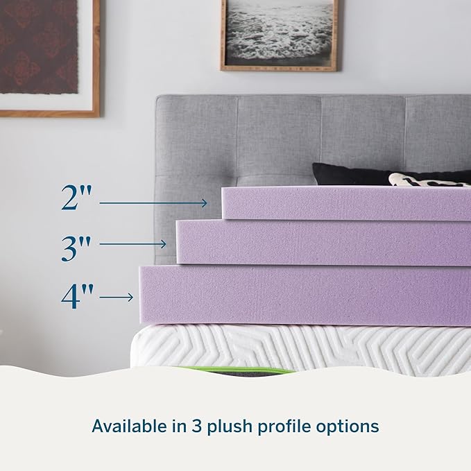LUCID 4 Inch Lavender Infused Memory Foam Mattress Topper, King Size – Ventilated Design – Pressure Relieving Bed Topper - Mattress Pad – CertiPur Certified