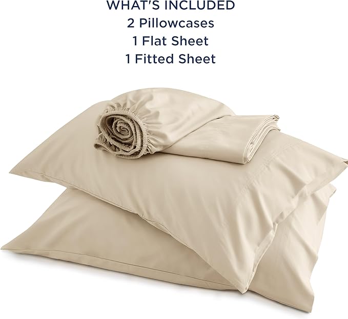 Bedsure Full Size Bed Sheets, Cooling Sheets, Rayon Derived from Bamboo, Breathable & Soft, Deep Pocket Up to 16 Inches, Hotel Luxury Silky Bedding for Hot Sleepers, Beige