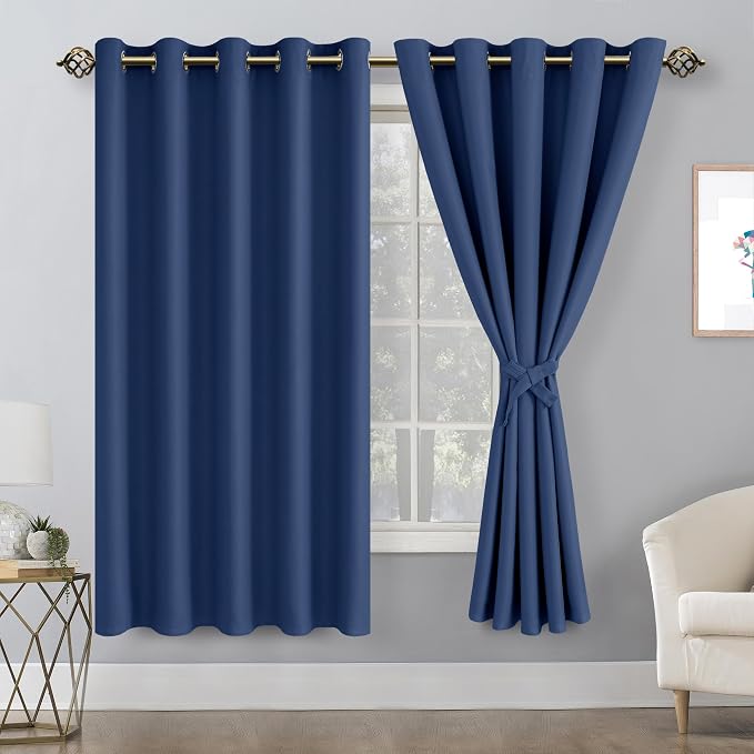 Blackout Curtains for Bedroom, 60 x 63 Inches Length Navy, 2 Panels | Thermal - Image 8