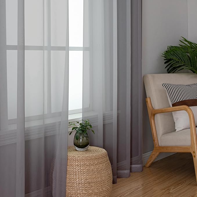 Simplebrand Grey Sheer Curtains 84 Inches Long, Light Filtering Rod Pocket - Image 3