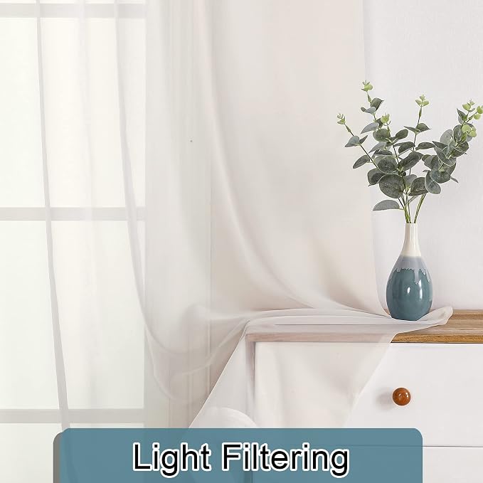 Ivory Sheer Curtain Panels 72 Inch Length, Light Filtering Window Curtain - Image 3