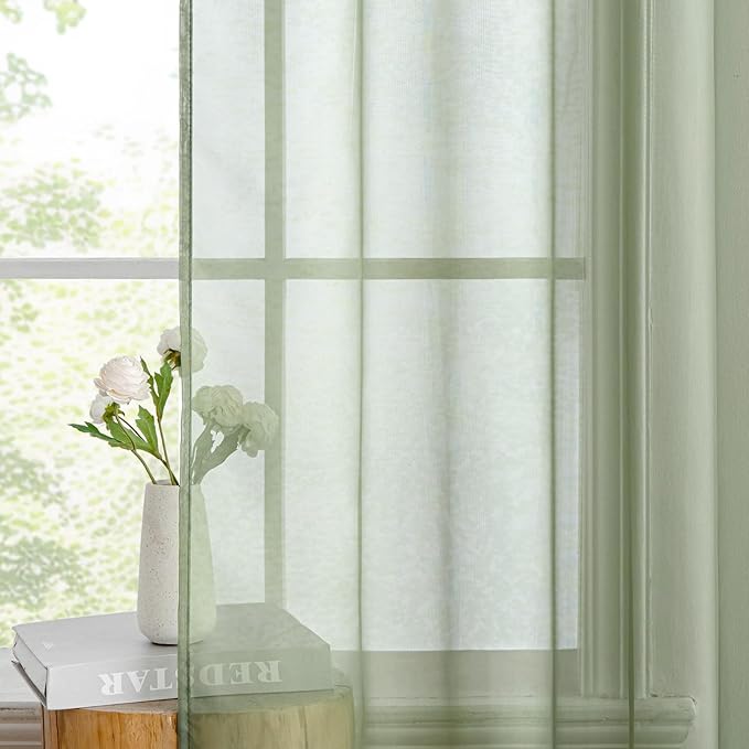 MIULEE 2 Panels Sage Green Sheer Curtains 84 inches Long, 54 X 84 Inches | Rod - Image 5