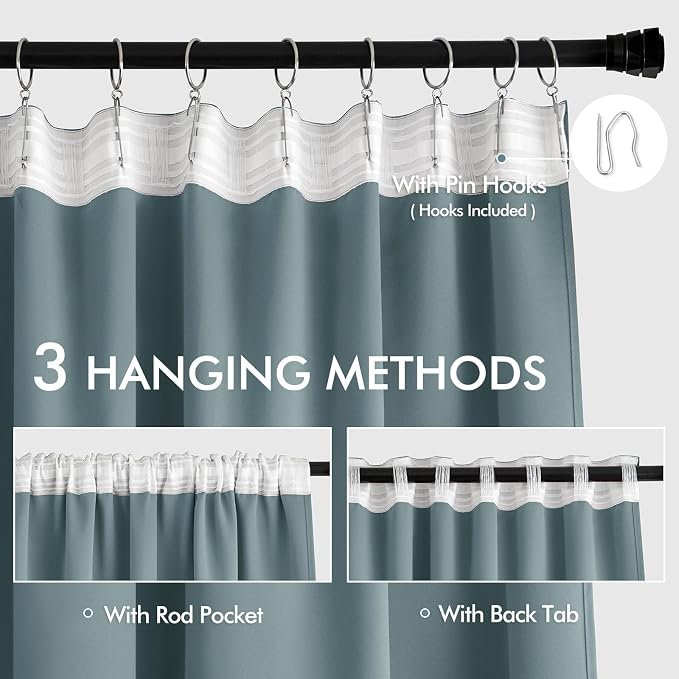 MIULEE Greyish Blue Back Tab Blackout Curtains 52x120 Inch Long 2 Panel Set | - Image 3