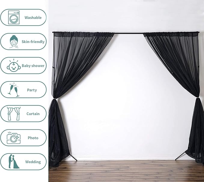 Akiky Canopy for Girls Room Bed Curtains Elegant Sheer Curtain for Twin Full Queen King Size Bed Drapes,8 Panels Canopies with Light,Room Décor(Full/Queen,Black)