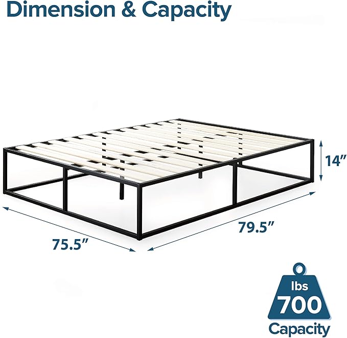 ZINUS Joseph 14" Metal Platforma Bed Frame, Mattress Foundation, Wood Slat Support, No Box Spring Needed, Sturdy Steel Structure, King