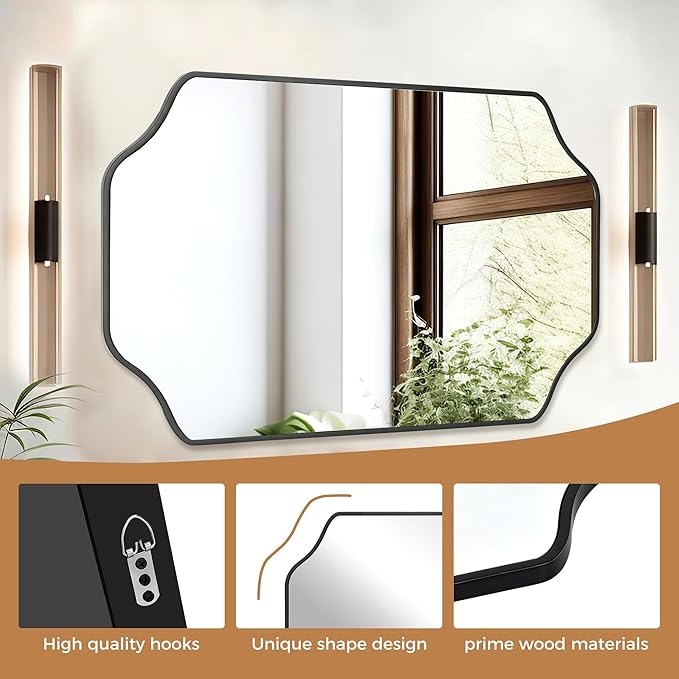CULER Black Bathroom Wall Mirror,20 x 30 Inch Rectangle Vanity Modern Tempered Glass Mirror for Bedroom,Living Room,Entryway