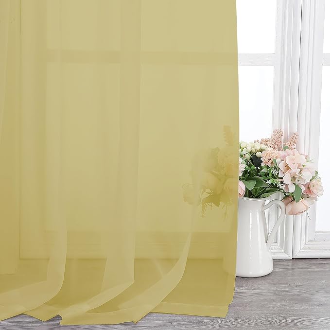 Chyhomenyc Mustard Yellow Short Sheer Curtains 36 inch Length, Light Filtering - Image 8