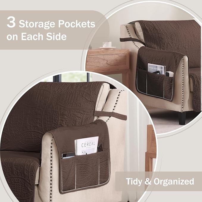Brown Recliner TV Chair Covers, Quilted Décor Water-Repellent Medium Lazy Boy - Image 4