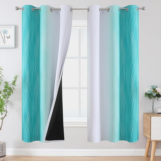 Teal and Grayish White Ombre Blackout Curtains by ESTELARTEXTILER