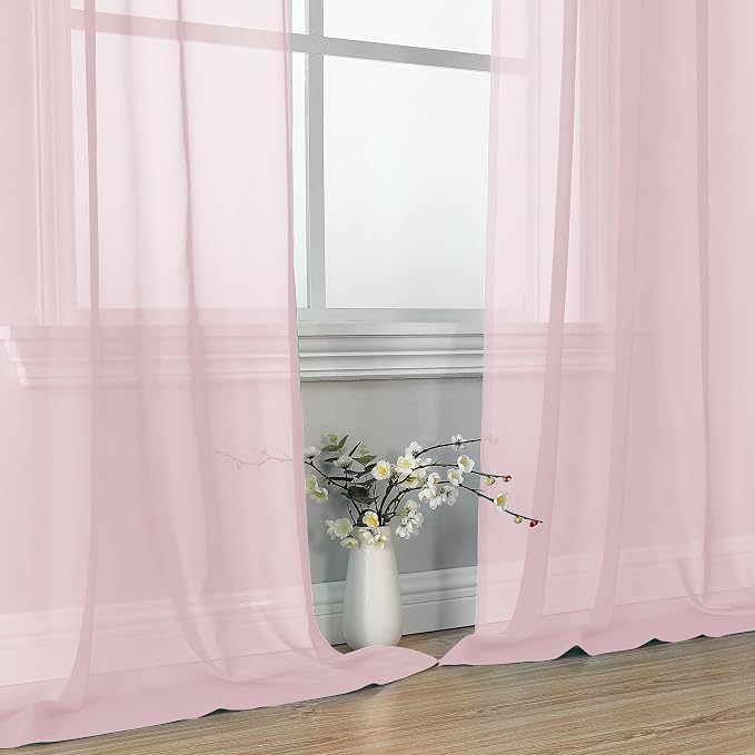 Blush Pink Sheer Curtains 63 Inches Long 2 Panels - Image 6