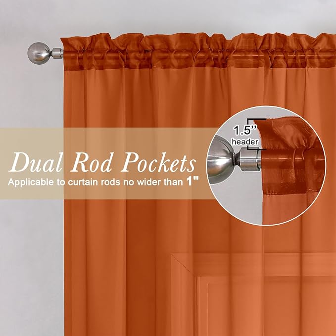 Orange Sheer Curtains 90 Inches Long 2 Panels, Light Filtering Voile Airy - Image 5