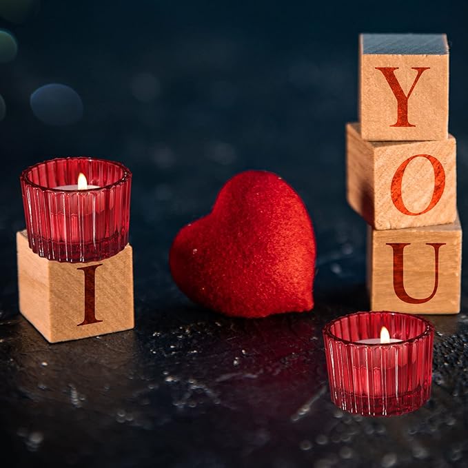 VOHO 24pcs Red Tealight Candle Holder for Christmas Decorations, Vintage Ribbed Votive Candle Holders Gifts for Women Friends, Small Tea Light Candle Holder Glass Wedding Centerpieces for Tables